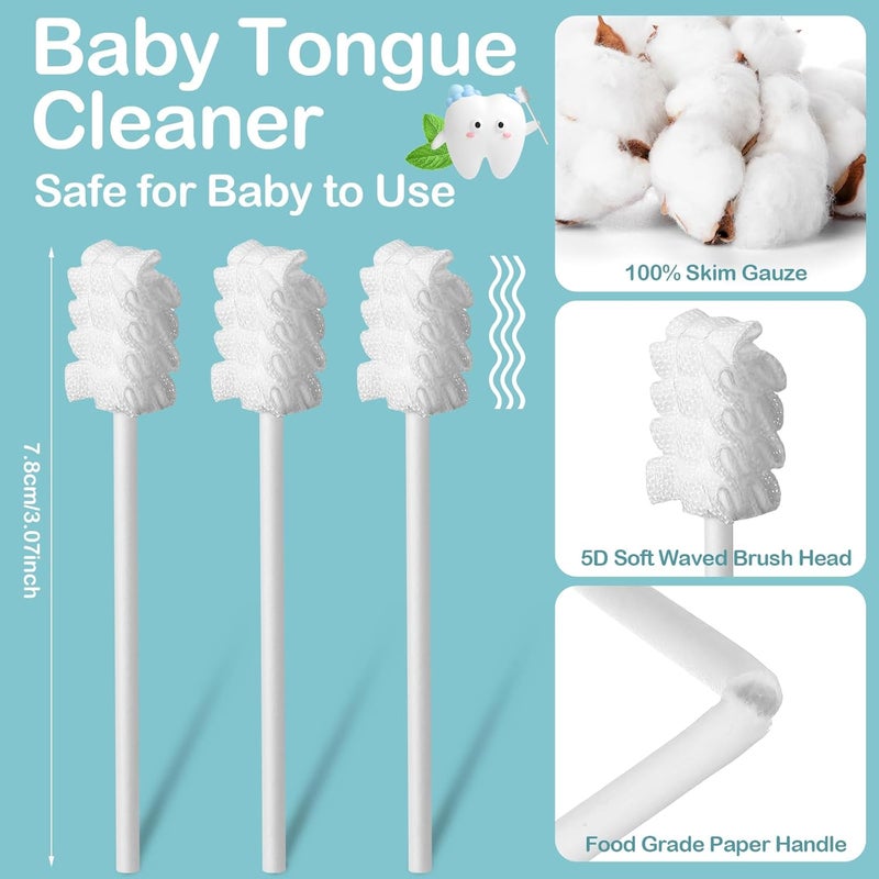 Singhoow 200 Pieces Baby Tongue Cleaner Disposable Infant Oral Cleaner with 4 Pieces Finger Toothbrush Soft Gauze Baby Mouth Newborn for Tooth Mouth Dental Care(Blue) - Image 2